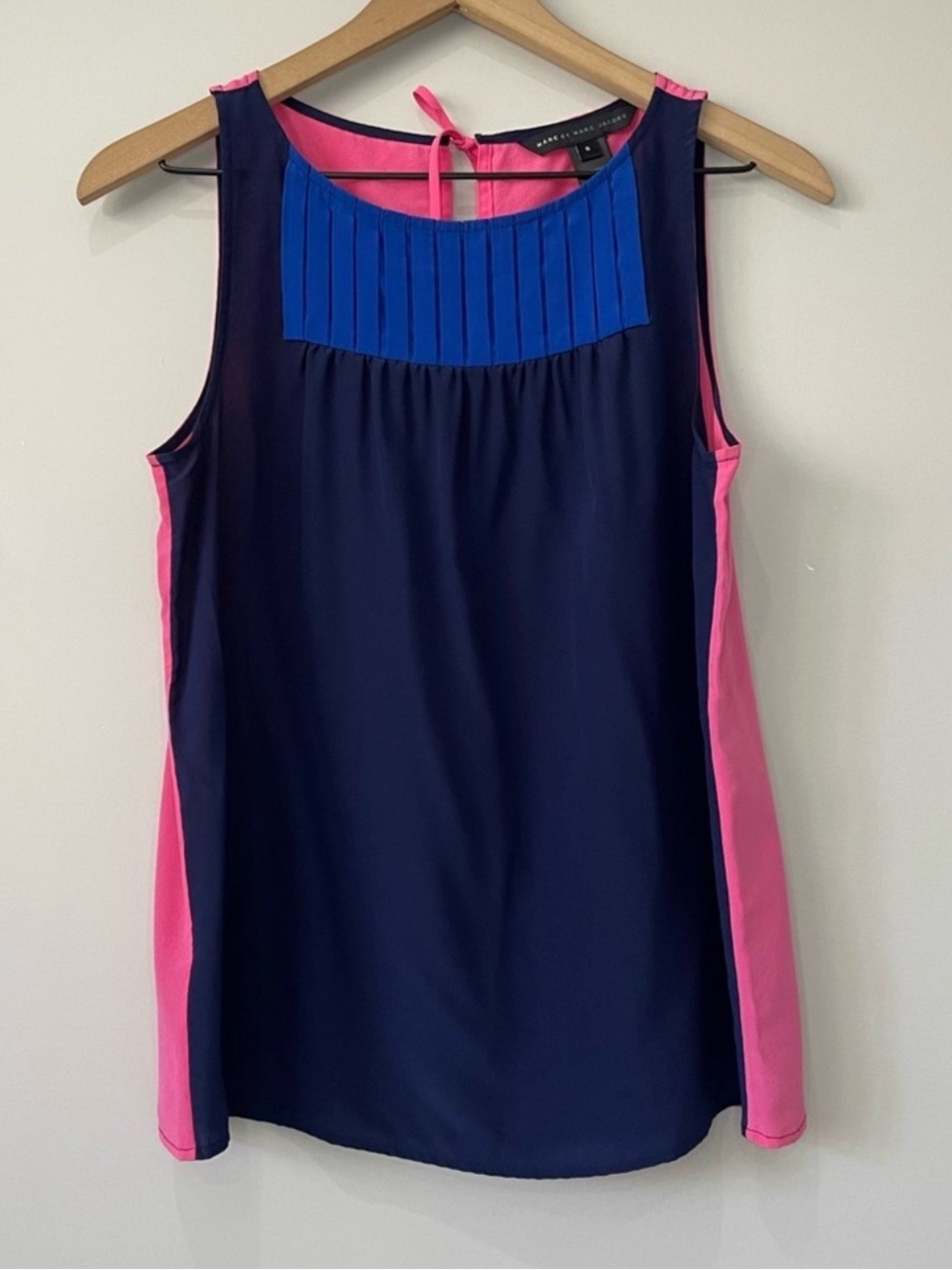 Marc by Marc Jacobs colorblock silk tank Navy/Pink - Pleated Top - SZ S- NWT
